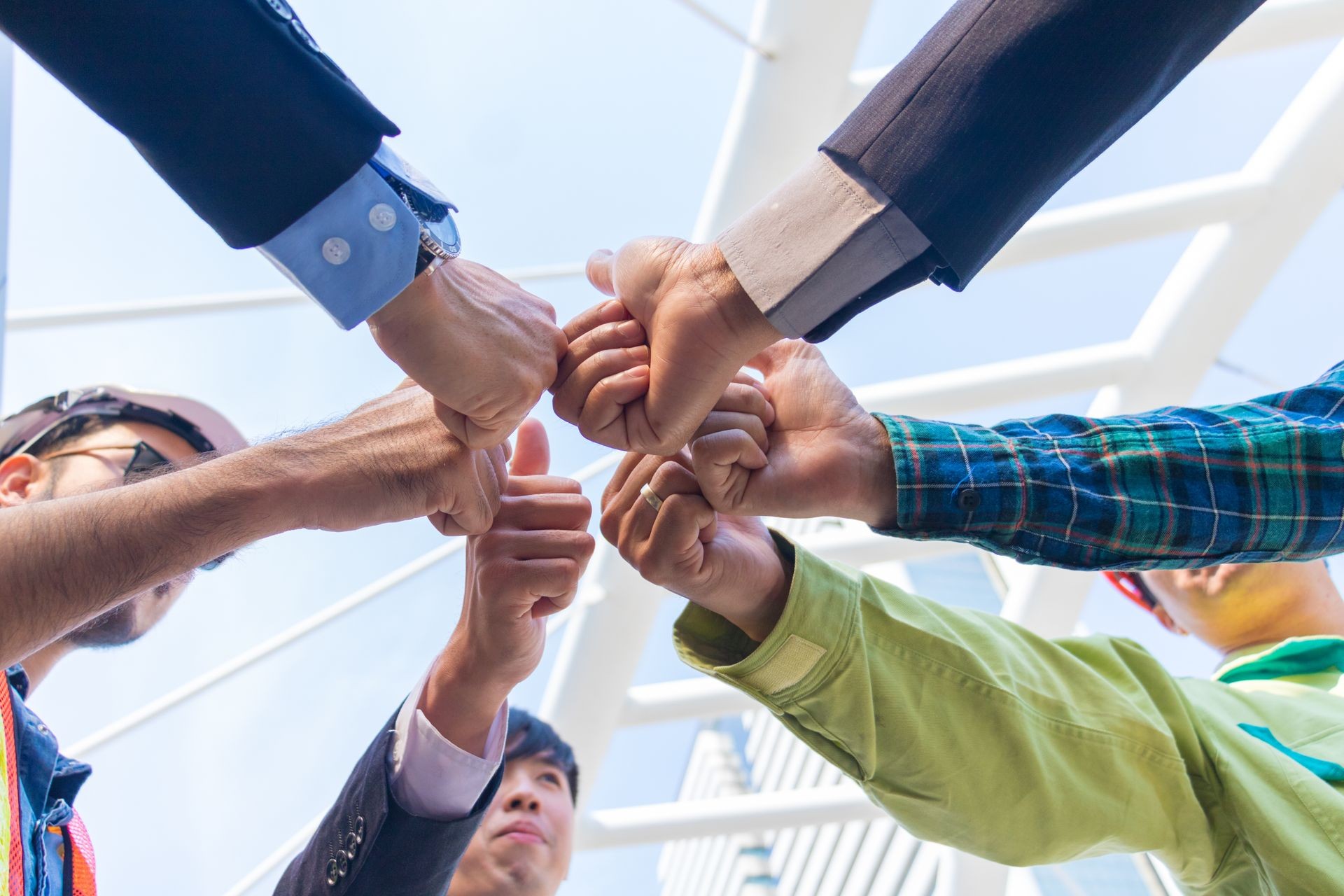 team work together. They are join hands mean teamwork and spirit. Photo concept for harmonious and team work.