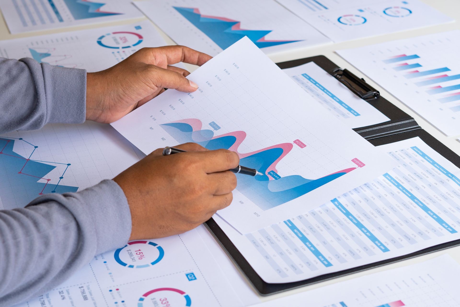 businessman working calculate data document graph chart report marketing research development planning management strategy analysis financial accounting. Business office concept.